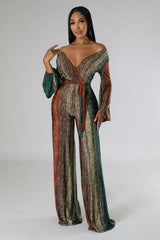 Combinaison demi-stretch à manche longue jambe large col V