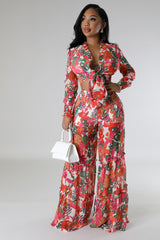 Ensemble deux pièces pantalon semi-stretch bas large et top à manche longue