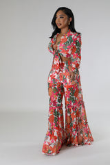 Ensemble deux pièces pantalon semi-stretch bas large et top à manche longue