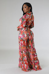 Ensemble deux pièces pantalon semi-stretch bas large et top à manche longue