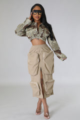 Jupe style cargo avec poche devant beige