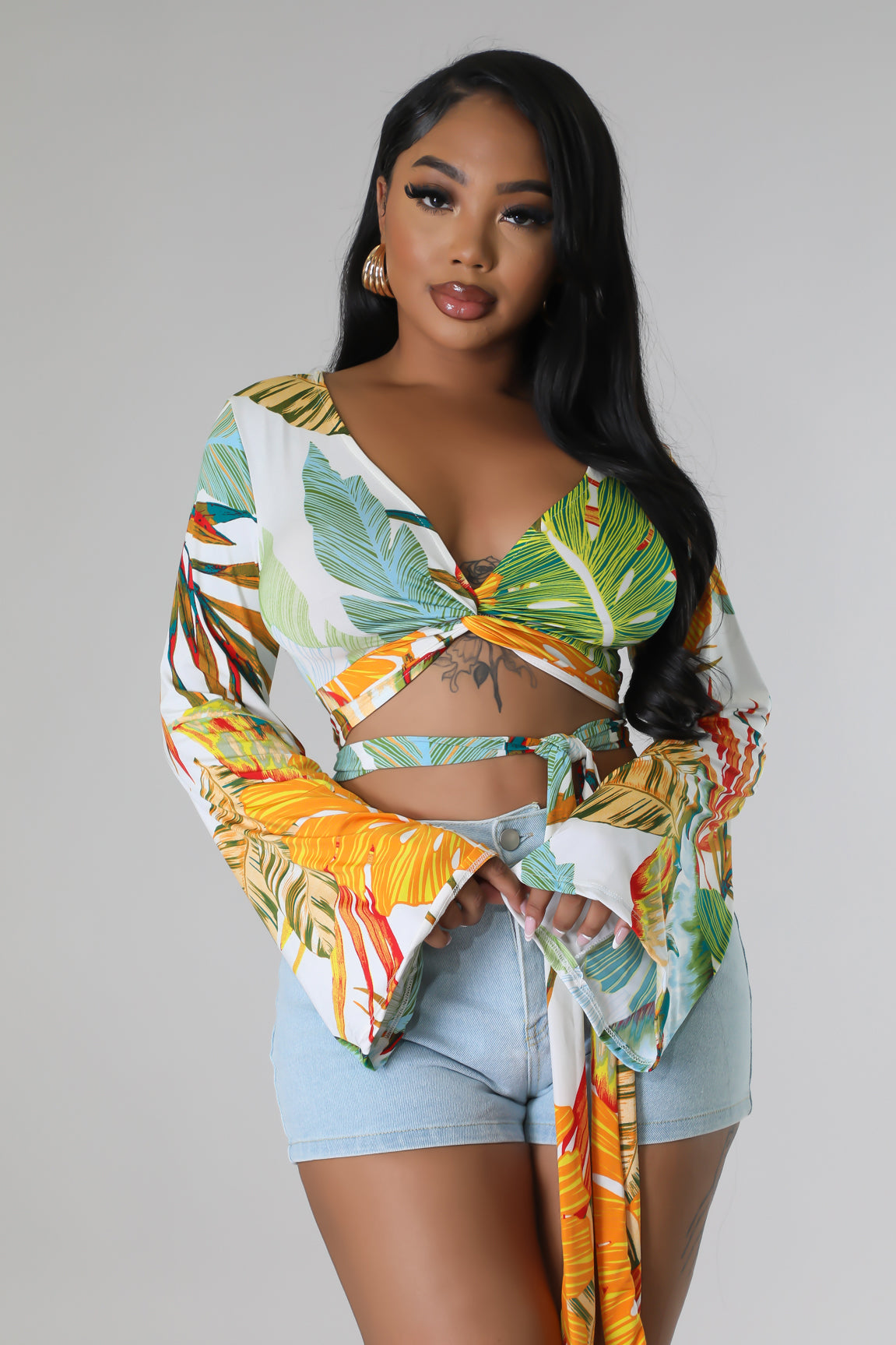 Top à manche longue cache Coeur fleuri