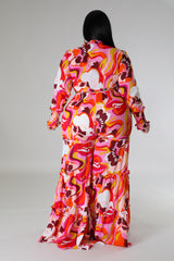 Ensemble 2 pièces Froufrous pantalon large taille haute et top à manche longue