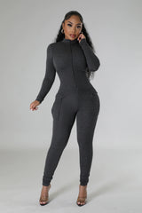 Combinaison extensible col montant côtelé à manche longue