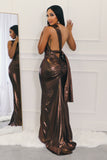 Robe longue sexy fête une épaule extensible métallique