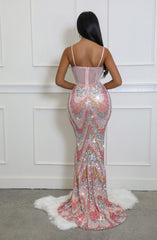 Robe longue style corset en sequins pour fête