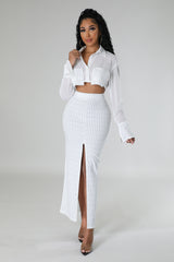Ensemble jupe taille haute semi-extensible et top à manche longue