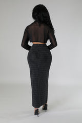 Ensemble jupe taille haute semi-extensible et top à manche longue
