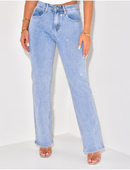 Jean coupe droite à strass resto/verso