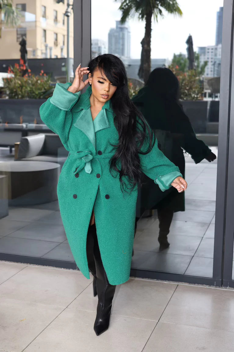 Manteau solide vert tendance mode