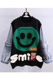 Pull chaud et doux manche longue en jean dessin smile