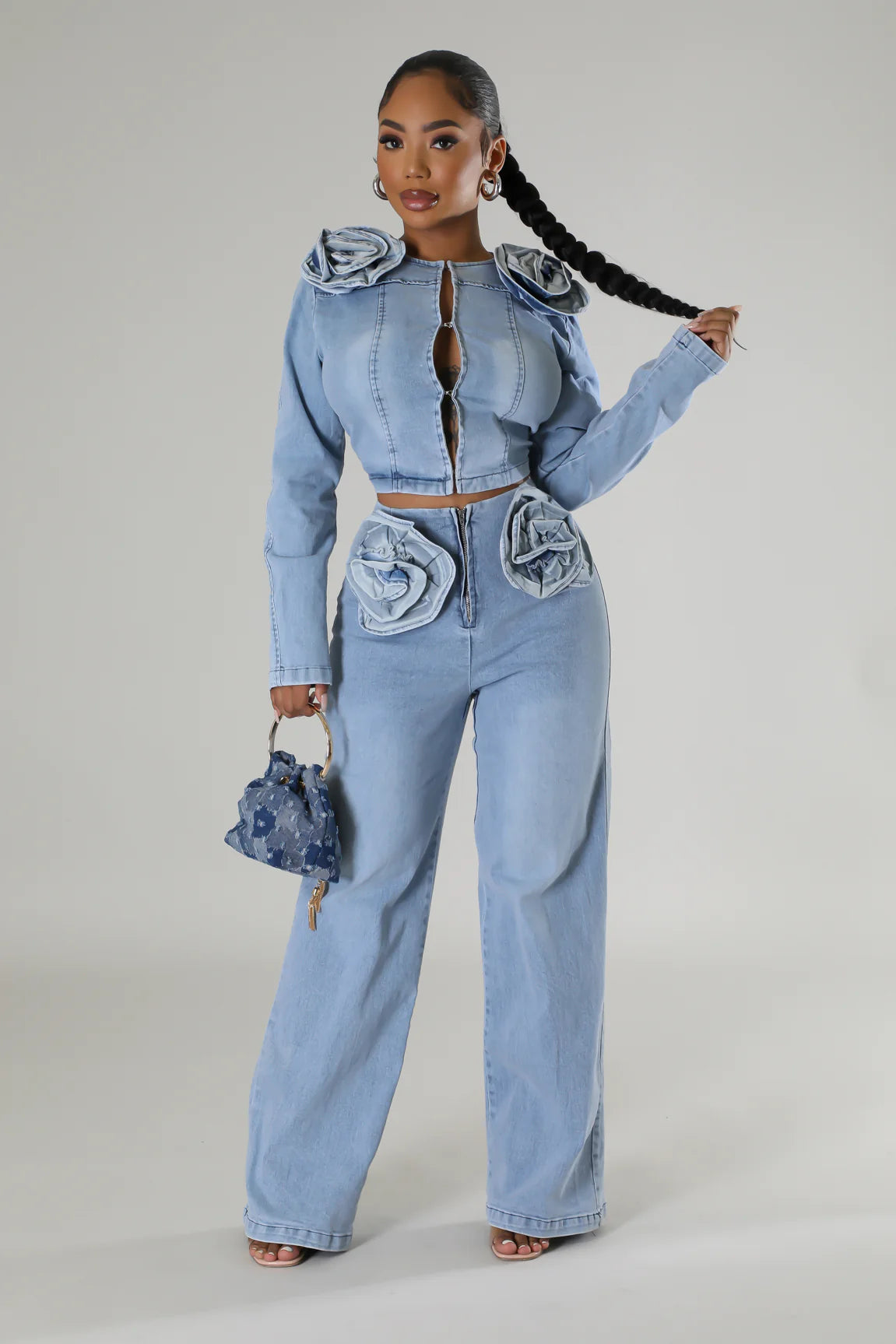 Ensemble jean pantalon non extensible et veste à manche longue