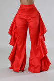 Pantalon non extensible à taille haute jambe large rouge