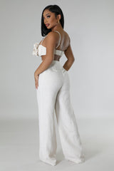 Ensemble pantalon taille haute et top à bretelle fine détails Rose