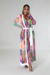 Ensemble combinaison et Cardigan multicolore