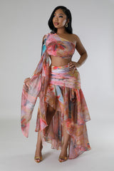 Ensemble jupe asymétrique et top manche longue fête