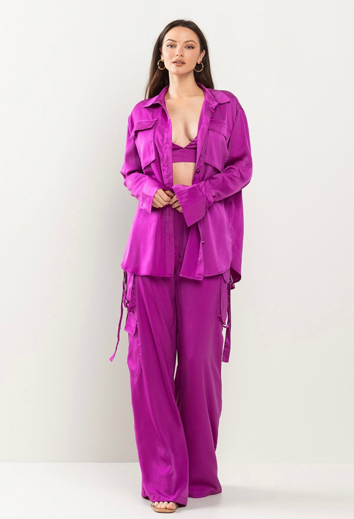 Ensemble 3 pièces pantalon taille haute et chemisier et haut court