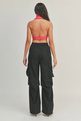 Top col roulé et ourlet incurvé sans manche côtelé