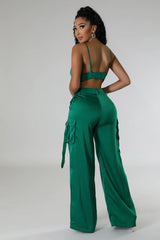 Ensemble 3 pièces pantalon taille haute et chemisier et haut court