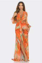 Robe longue imprimé froncée à anneau