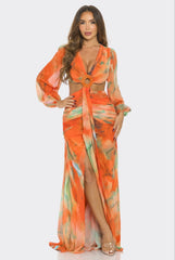 Robe longue imprimé froncée à anneau