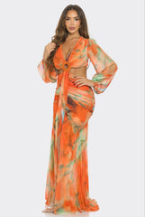 Robe longue imprimé froncée à anneau