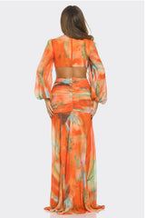 Robe longue imprimé froncée à anneau