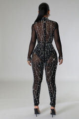 Combinaison extensible col montant à street perles manche longue