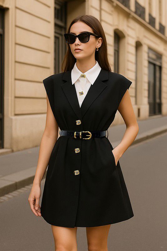 Robe boutonnée ornée de bijoux en cristal.