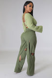 Pantalon olive Adja Diallo taille haute extensible avec découpe jambe large