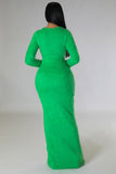 Robe longue demi-stretch à manche longue en maille floue vert