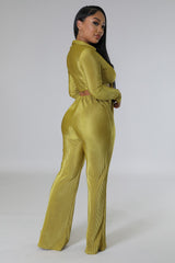 Ensemble crop top et pantalon taille haute plissé bas large