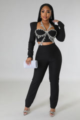 Ensemble deux pièces décollé en coeur avec chaîne de corps incluse