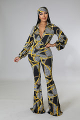 Fancy ensemble pantalon body suit imprimé noir