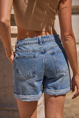 Mini-Short en jean coton à ourlets retournés