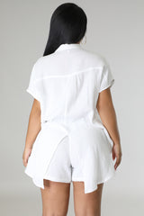 Ensemble Chemise manche courte plus Short taille haute en Lin 100% coton