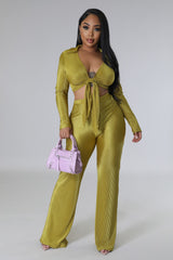 Ensemble crop top et pantalon taille haute plissé bas large