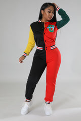 Ensemble veste universitaire et pantalon jogging multicolore