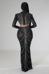 Ensemble Jupe longue avec top à manche longue à strass  garni