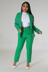 Pantalon taille haute droite non extensible vert