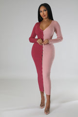 Robe longue boutonnée devant à manche longue