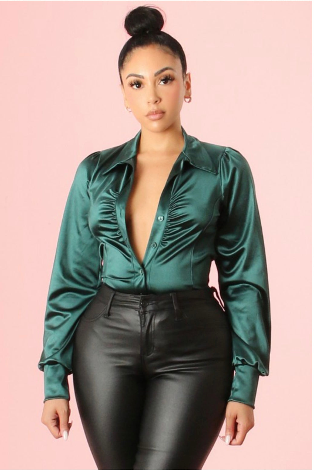 Body suit vert à manche longue bouton devant