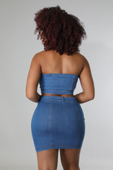 Jupe courte et top en Jean bleue
