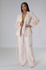 Ensemble deux pièces haut blazer et pantalon taille à nouer noir