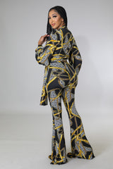 Fancy ensemble pantalon body suit imprimé noir