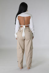 Pantalon taille haute  style Cargo avec ceinture camouflage