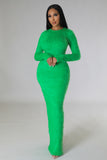 Robe longue demi-stretch à manche longue en maille floue vert