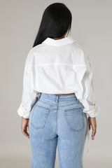 Top blanc en coton  à manche longue à nouer