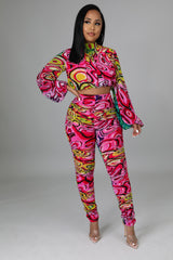 Ensemble legging et top Rose à manche longue effet froncé