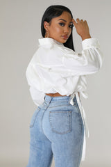 Top blanc en coton  à manche longue à nouer
